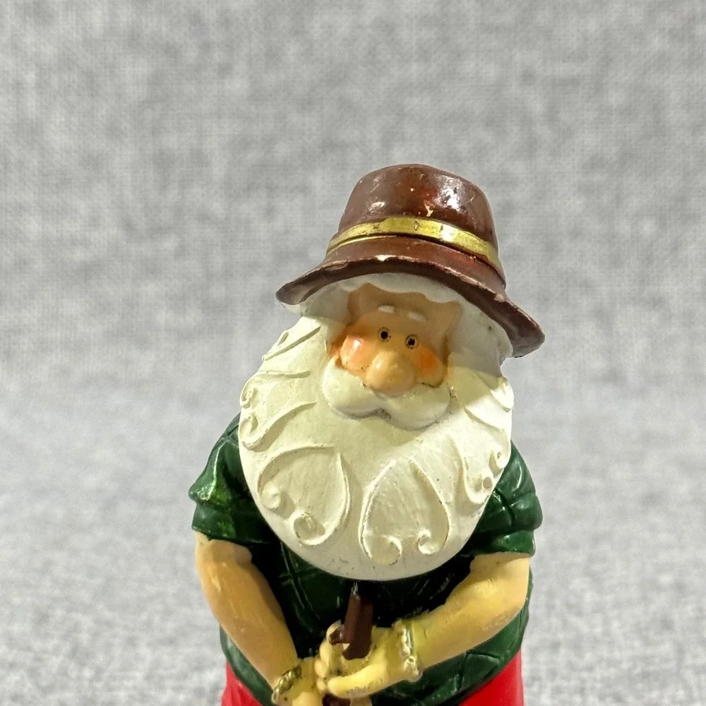 VTG Santa Claus Golfing Figurine Green Red Resin Sporty Holiday Gift Men Decor